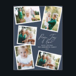 Multi foto modern elegant script marineblauw feest feestdagenkaart<br><div class="desc">Moderne minimale stijlvolle multi foto familie home decor elegante script tekst rust,  vreugde en liefde Vakantie kerstkaart en feestuitnodiging. Moderne op trend navy blauwe kleur kan worden veranderd.</div>