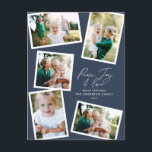 Multi foto modern elegant script marineblauw feest feestdagenkaart<br><div class="desc">Moderne minimale stijlvolle multi foto familie home decor elegante script tekst rust,  vreugde en liefde Vakantie kerstkaart en feestuitnodiging. Moderne op trend navy blauwe kleur kan worden veranderd.</div>