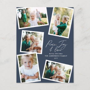 Multi foto modern elegant script marineblauw feest feestdagenkaart