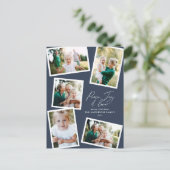 Multi foto modern elegant script marineblauw feest feestdagenkaart (Staand voorkant)