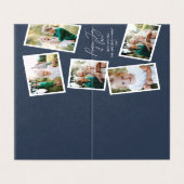 Multi foto modern elegant script marineblauw feest kaart (Buitenkant ongevouwen)