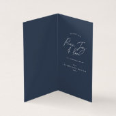 Multi foto modern elegant script marineblauw feest kaart (Binnen)