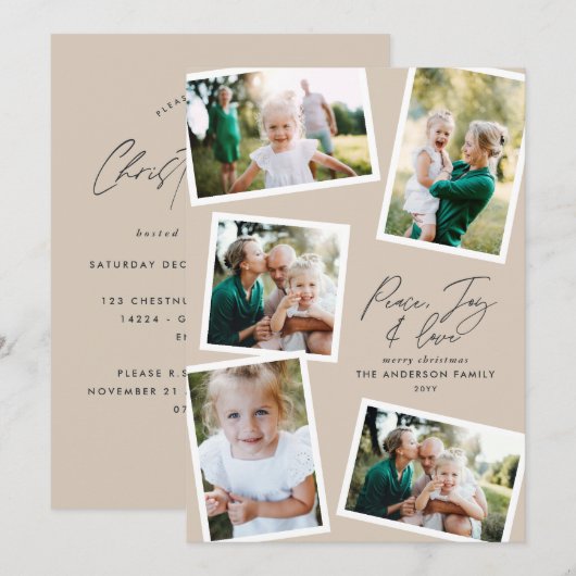 Multi foto modern elegant script natuurlijke parti feestdagenkaart (Voorkant / Achterkant)