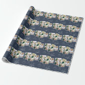 Multi-foto modern elegant script navy blue cadeaupapier (Uitgerold)