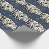 Multi-foto modern elegant script navy blue cadeaupapier (Hoek)