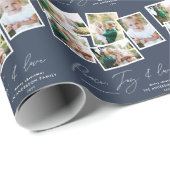 Multi-foto modern elegant script navy blue cadeaupapier (Rol Hoek)