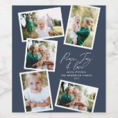 Multi-foto modern elegant script navy blue wijn etiket (Enkel label)