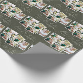 Multi foto modern elegant script olijfgroen cadeaupapier (Hoek)