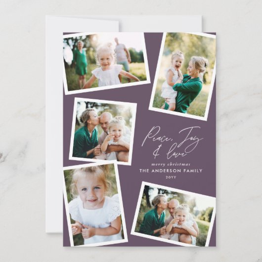 Multi foto modern elegant script paarse partij feestdagenkaart (Voorkant)