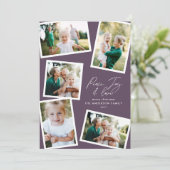 Multi foto modern elegant script paarse partij feestdagenkaart (Staand voorkant)