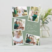 Multi foto modern elegant script salie groen feestdagenkaart (Staand voorkant)