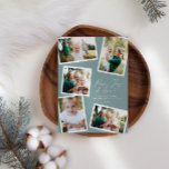 Multi foto modern elegant script stoffig blauw feestdagenkaart<br><div class="desc">Moderne minimale stijlvolle multi foto familie huis decor elegante script tekst rust,  vreugde en liefde Vakantie kerstkaart,  Ideale verjaardag. Moderne op trend stoffige blauwe kleur kan worden gewijzigd.</div>