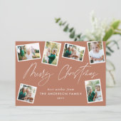 Multi foto modern elegant script terracotta feest feestdagenkaart (Staand voorkant)