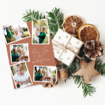 Multi foto modern elegant script terracotta feestdagenkaart<br><div class="desc">Moderne minimale stijlvolle multi foto familie huis decor elegante script tekst rust,  vreugde en liefde Vakantie kerstkaart,  Ideale verjaardag. Moderne op trend terracotta kleur kan worden veranderd.</div>