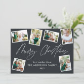 Multi foto modern elegant script zwart feest feestdagenkaart (Staand voorkant)