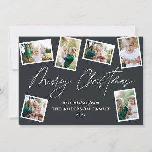 Multi foto modern elegant script zwart feest feestdagenkaart