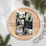 Multi foto modern elegant script zwart feestdagenkaart<br><div class="desc">Moderne minimale stijlvolle multi foto familie huis decor elegante script tekst rust,  vreugde en liefde Vakantie kerstkaart,  Ideale verjaardag. Moderne on trend zwarte kleur kan worden gewijzigd.</div>