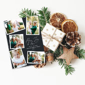 Multi foto modern elegant script zwart feestdagenkaart