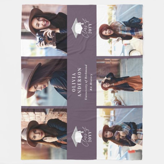 Multi-foto modern paars script afstuderen fleece deken (Voorkant)