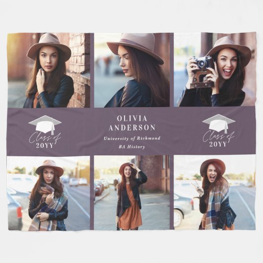 Multi-foto modern paars script afstuderen fleece deken (Voorkant (Horizontaal))