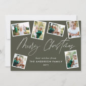 Multi foto modern vrolijk kerstscript groen feestdagenkaart (Voorkant)