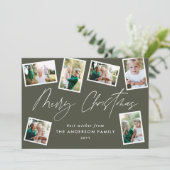 Multi foto modern vrolijk kerstscript groen feestdagenkaart (Staand voorkant)
