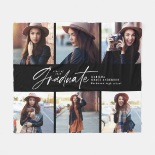 Multi-foto modern zwart-wit script afstuderen fleece deken