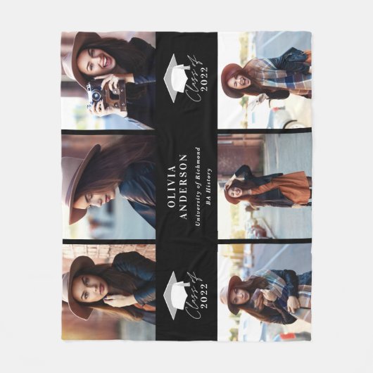 Multi-foto modern zwart-wit script afstuderen fleece deken (Voorkant)