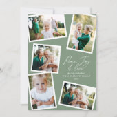 Multi foto moderne elegante script sage groene par feestdagenkaart (Voorkant)