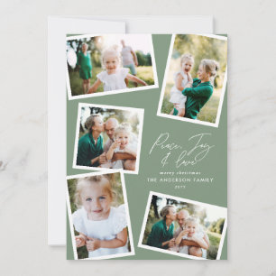Multi foto moderne elegante script sage groene par feestdagenkaart