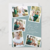 Multi foto moderne elegante script stoffig blauw feestdagenkaart (Voorkant)