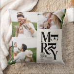 Multi Foto Moderne Elegante Typografie Uniek Kussen<br><div class="desc">Moderne minimal  graphic unique zwart en crème typografie vrolijk kerstmis multi foto vakantie ornament ontwerp. Onderdeel van een gewaagd leuk vakantie collectie.</div>