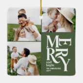 Multi Foto Moderne Kleurrijke Groene Typografie Keramisch Ornament (Achterkant)