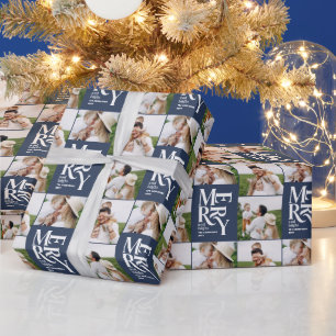 Multi Foto Moderne Kleurrijke Navy Blue Typografie Cadeaupapier