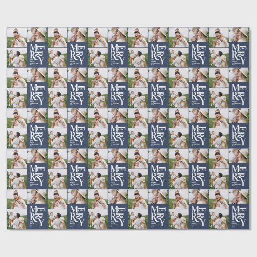 Multi Foto Moderne Kleurrijke Navy Blue Typografie Cadeaupapier (Vlak)
