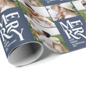 Multi Foto Moderne Kleurrijke Navy Blue Typografie Cadeaupapier (Rol Hoek)