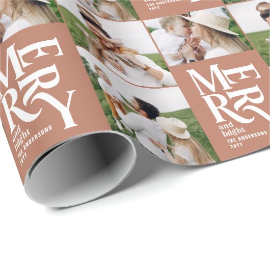 Multi foto Moderne kleurrijke terracotta typografi Cadeaupapier (Rol Hoek)