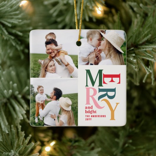 Multi Foto Moderne Kleurrijke Typografie Uniek Keramisch Ornament (Boom)