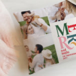 Multi Foto Moderne Kleurrijke Typografie Uniek Kussen<br><div class="desc">Kleurrijke  grafische unieke typografie vrolijke kerstmis multi foto vakantie ornament ontwerp. Onderdeel van een gewaagd leuk vakantie collectie.</div>