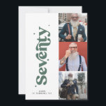 Multi foto moderne minimale eenvoudige salie groen kaart<br><div class="desc">70th Verjaardag nodigen moderne minimale eenvoudige retro salie groen en wit multi foto typografie ontwerp.</div>