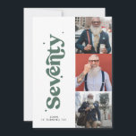 Multi foto moderne minimale eenvoudige salie groen kaart<br><div class="desc">70th Verjaardag nodigen moderne minimale eenvoudige retro salie groen en wit multi foto typografie ontwerp.</div>