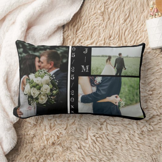 Multi Foto Monogram Huwelijk Familie Cadeau Kussen (Deken)