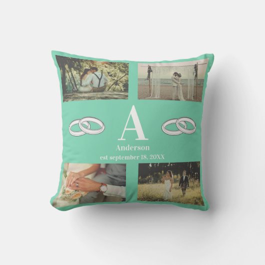 Multi-foto monogram huwelijksgezin cadeau kussen (Voorkant)
