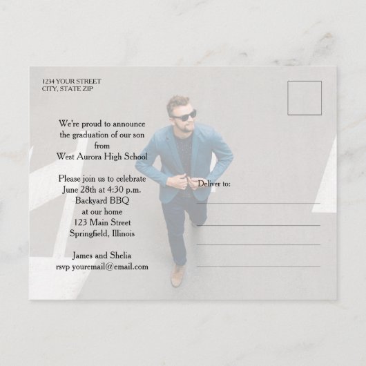 Multi Foto Navy Blue Afstuderen Invitation Briefkaart (Achterkant)