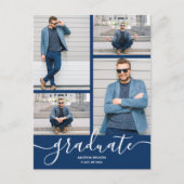 Multi Foto Navy Blue Afstuderen Invitation Briefkaart (Voorkant)