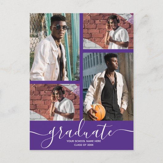 Multi Foto Paarse Afstudeerfeest Uitnodiging (Voorkant)