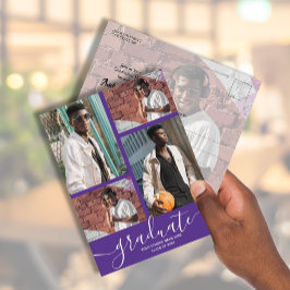 Multi Foto Paarse Afstudeerfeest Uitnodiging