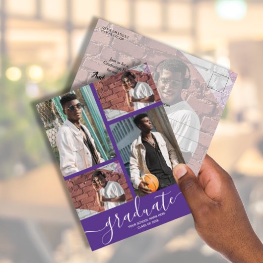 Multi Foto Paarse Afstudeerfeest Uitnodiging