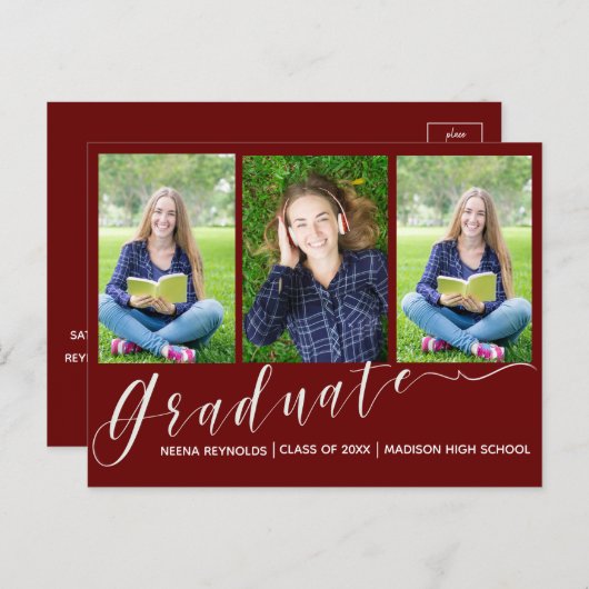 Multi Foto Rood 2024 Afstuderen aankondiging (Voorkant / Achterkant)