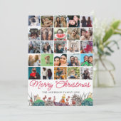 Multi Foto Rood & Groen Botanische Kerst Feestdagenkaart (Staand voorkant)